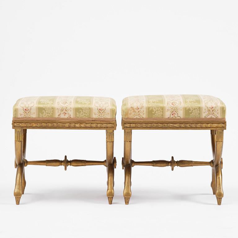 A pair of late Gustavian stools attributed to E. Ståhl (master in Stockholm 1794-1820).