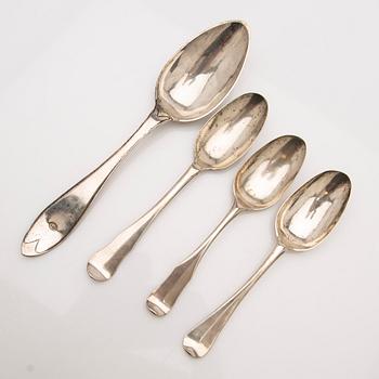 Spoons, 4 pcs, including Carl Fredrik Seseman and Peter Pihl, 18th/19th century.