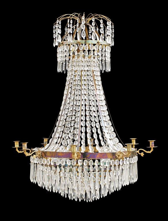 An Empire-style nine-light chandelier.