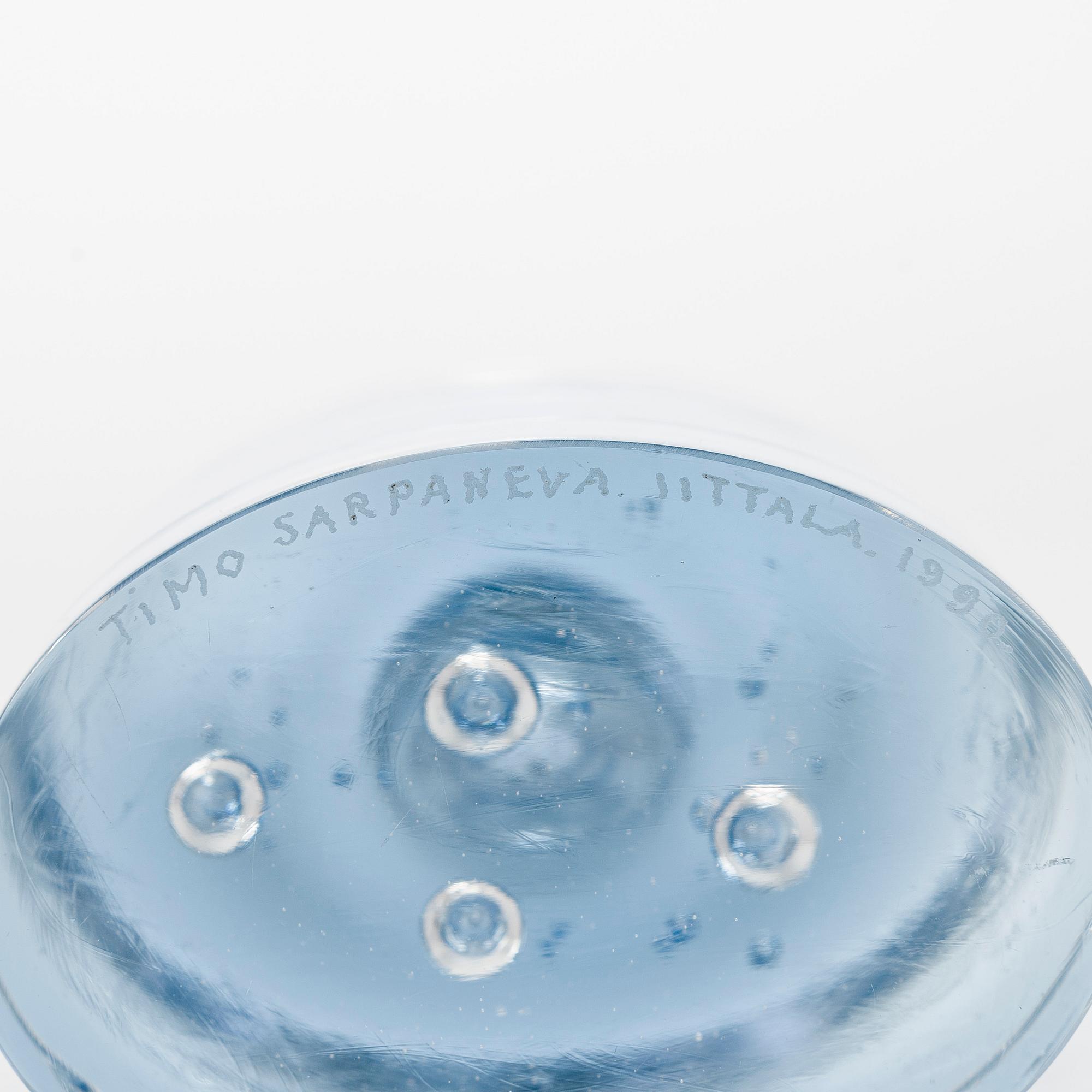 Timo Sarpaneva, lasiveistoksia, kynttilänjalkoja, 4 kpl, "Arktia", signeerattu Timo Sarpaneva Iittala 1990.