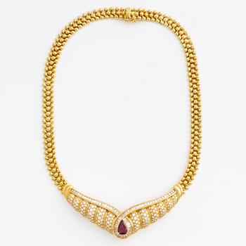 Necklace 18K gold with a drop-shaped faceted ruby 2.03 ct.