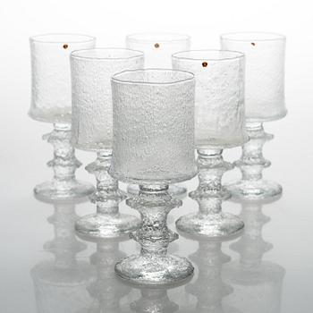 TIMO SARPANEVA, DRICKSGLAS, 6 st, "Juhlalasi", 2140, Iittala. Samtliga signerade TS. Modellen formgiven 1967.