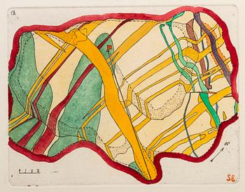 STEN EKLUND, hand colored etching, signed.