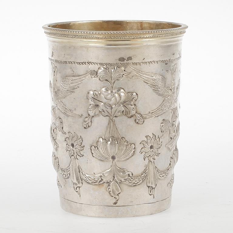 BÄGARE, silver, Stephan Saweljew, Moskva, 1796. Vikt 92 gram.