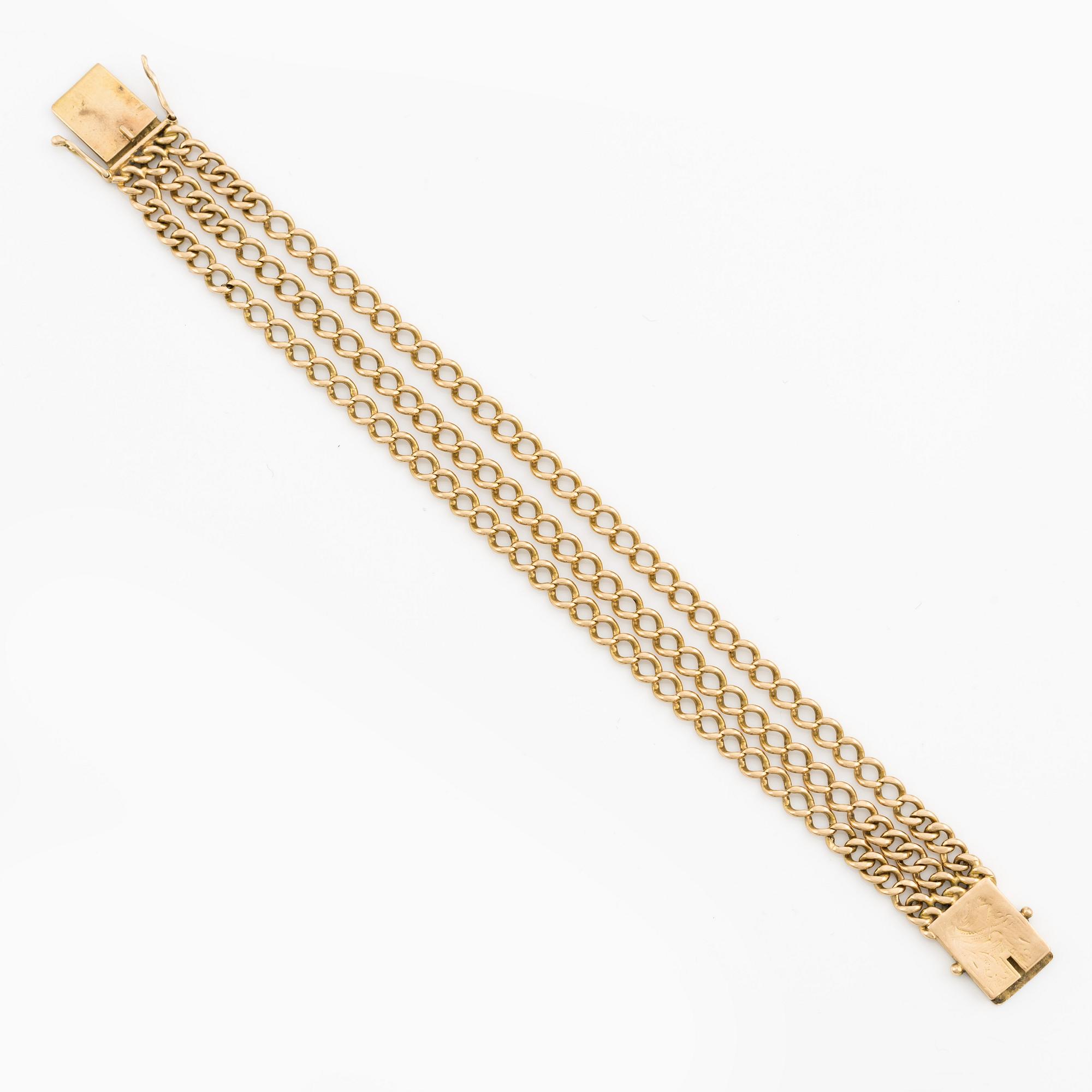 Armband, 18K guld, treradigt.