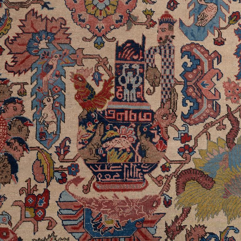 A CARPET, a semi-antique Tabriz figural, ca 363-366 x 252-258 cm.