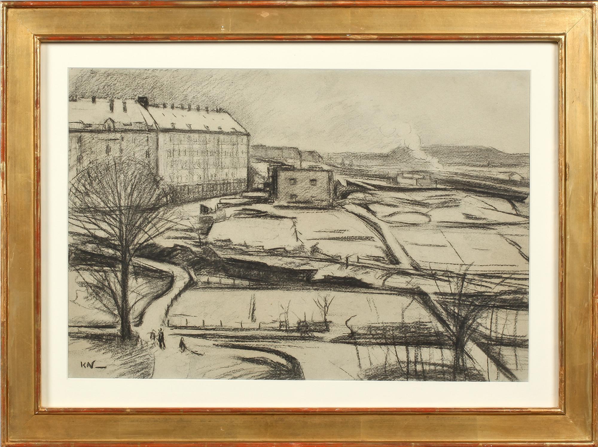 KARL NORDSTRÖM, kolteckning, monogramssignerad.