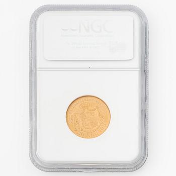 Gold coin, Oscar II, 20 kronor, Sweden 1885.