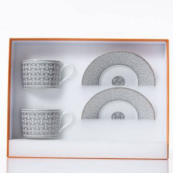 Hermès, cups with saucers, a pair, "Mosaique au 24".