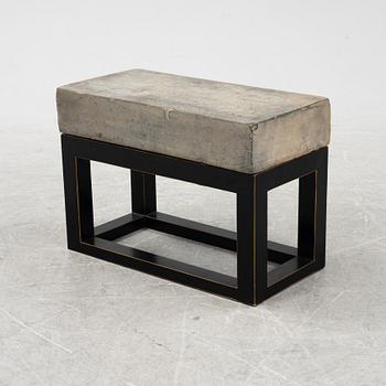 A concrete and wood sidetable/bench, Walles & Walles.