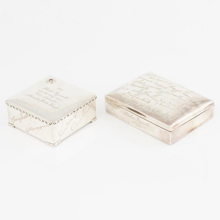 Cigarette cases 2 pcs, silver, CG Hallberg 1925 and 1934.