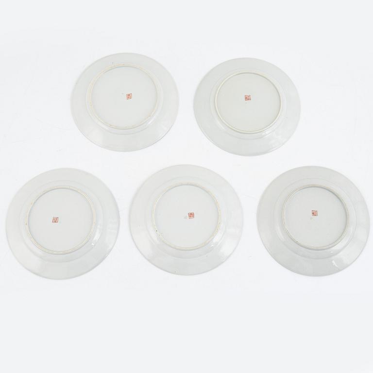 Five porcelain plates, Aoki Kyodai-Shikai, Arita, first half of the 20th century.