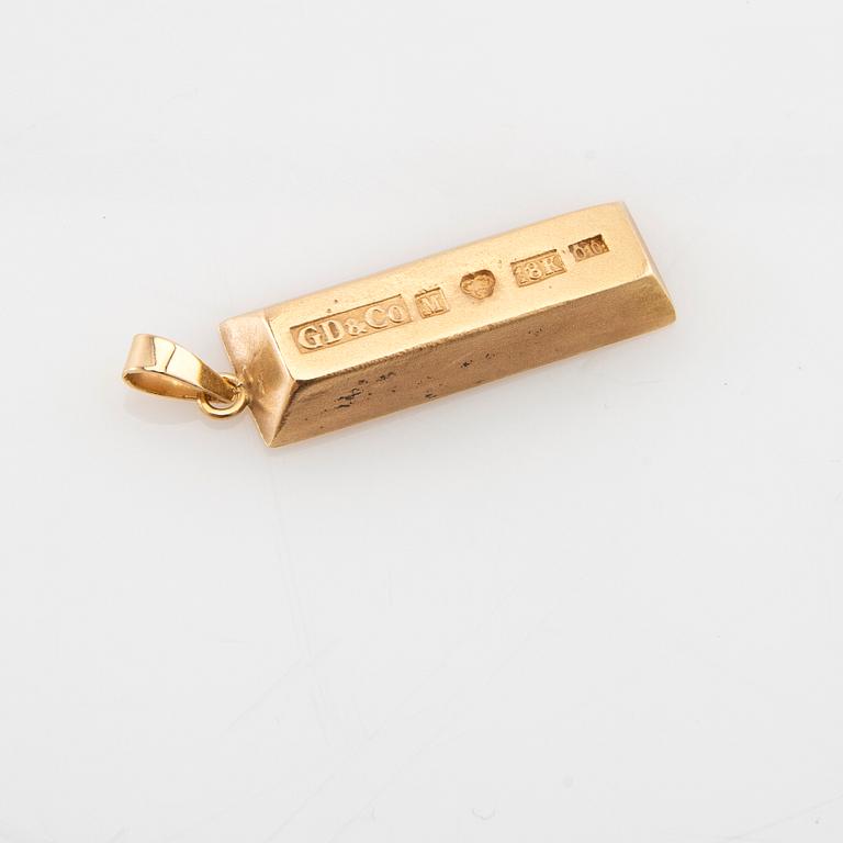 Pendant 18K gold in the form of a gold bar, G. Dahlgren & Co Malmö 1990.