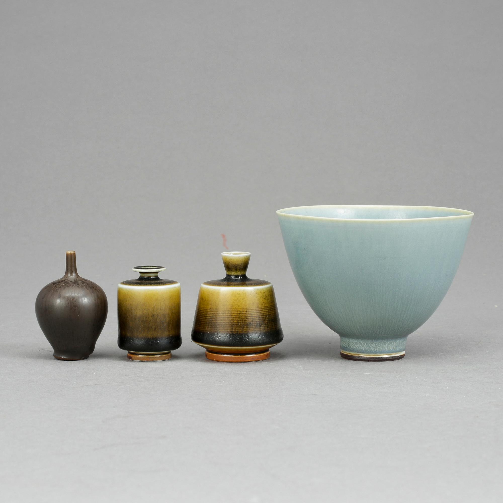 MINIATYRER, 3 st och SKÅL, stengods, Berndt Friberg, Gustavsbergs studio.