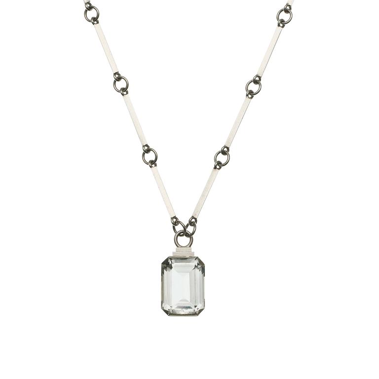 A Wiwen Nilsson sterling and rock crystal pendant and chain, Lund 1938.