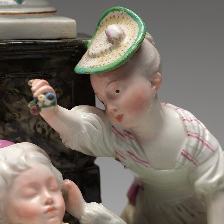 A Höchst figure group with a sleeping boy, 1770s.