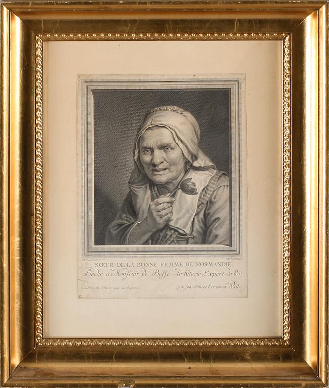 JOHANN GEORG WILLE, efter, kopparstick, daterat 1774.