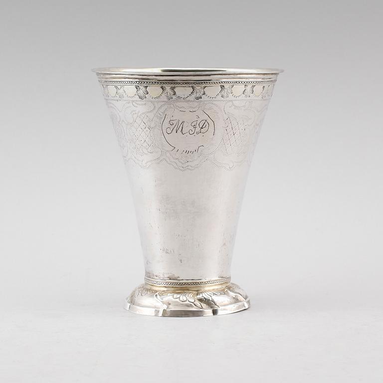 BÄGARE, silver, Elias Modin, Sundsvall 1765. Vikt ca 261 gram.