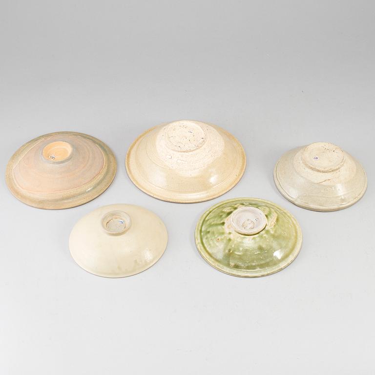 A group of five ceramic dishes, Southeast asia, mostly 19th century.