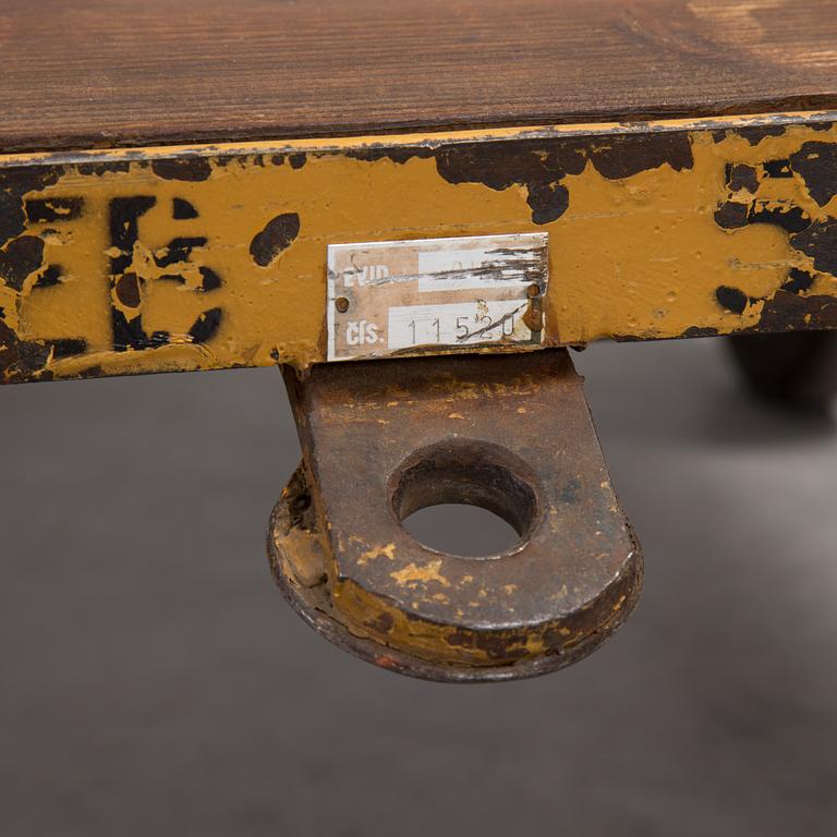 A coffee table converted from a trolley.