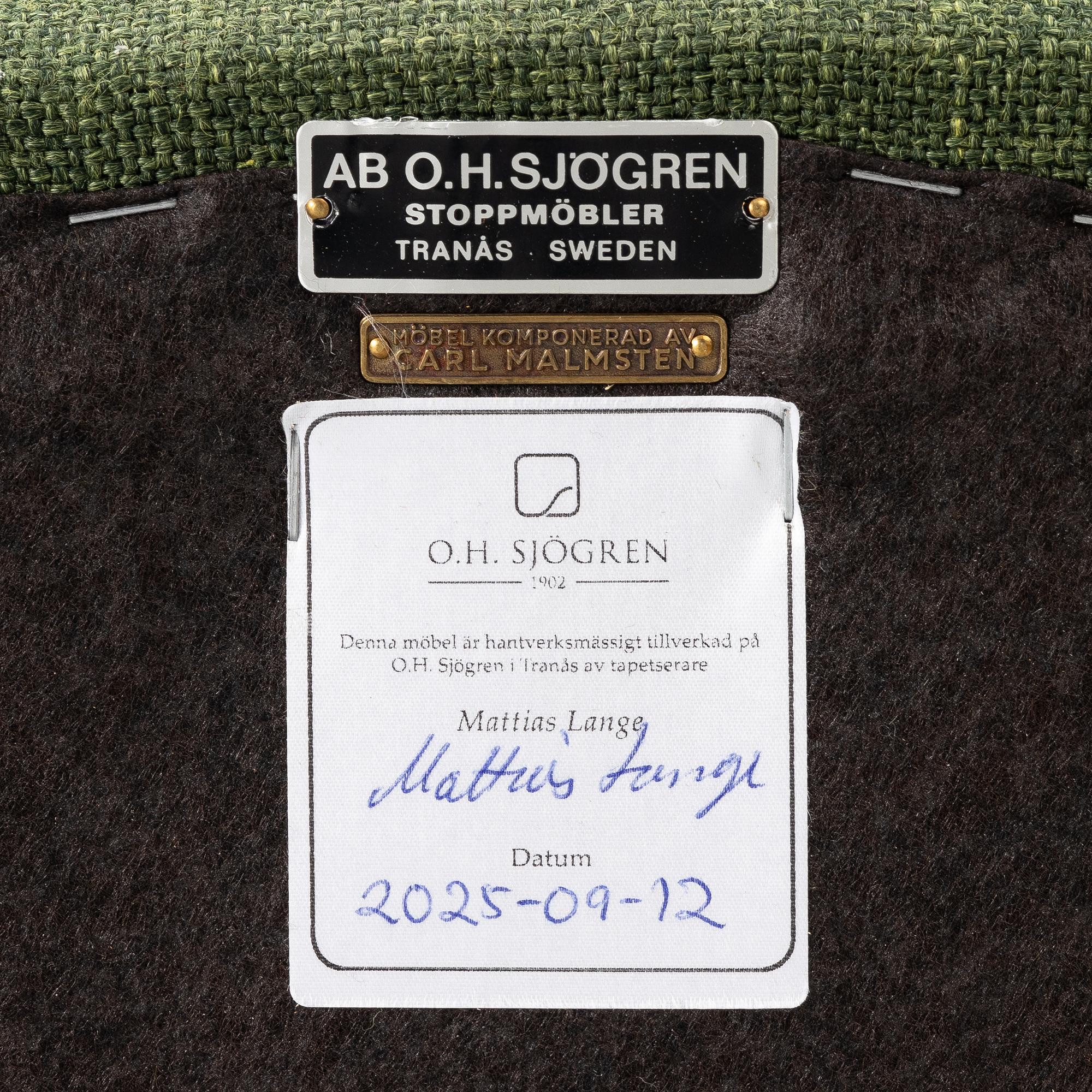 Carl Malmsten, Armchair, "Farmor", O.H. Sjögren, Tranås 2025.