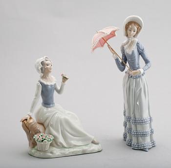 FIGURER, 2 st, porslin, Tengra och Lladro, Spanien, 1900-talets andra hälft.