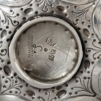 Anders Wibeck, brännvinsskål, silver, Borås (verksam -1702-1727(1730)). Barock.