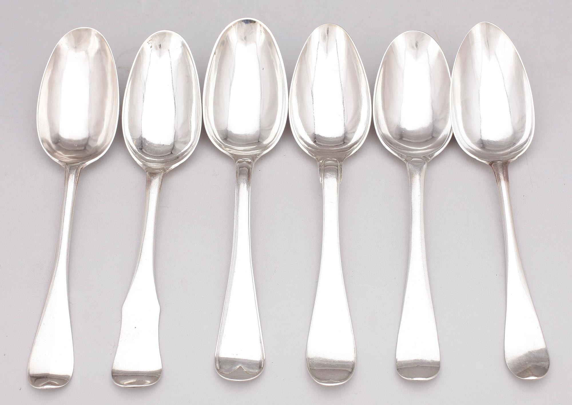 MATSKEDAR, 6 st, silver, bl a Berndt Halck, Halmstad, 1761, 1700-tal och sent 1800-tal. Totalvikt ca 350 gram.