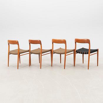 Niels O. Møller, Chairs 4 pcs (3+1). J.L. Møllers Møbelfabrik, Denmark 1950s-1960s.