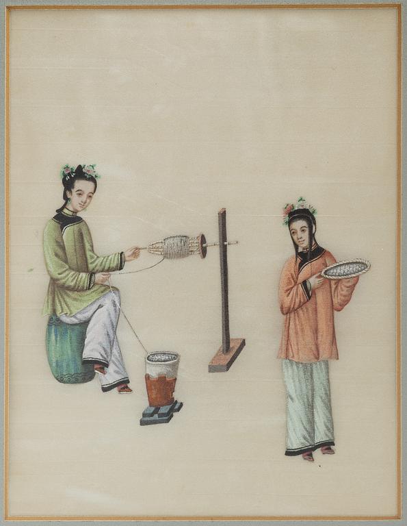Rispappersmålningar, två stycken, Kina, Qingdynastin, 1800-tal.