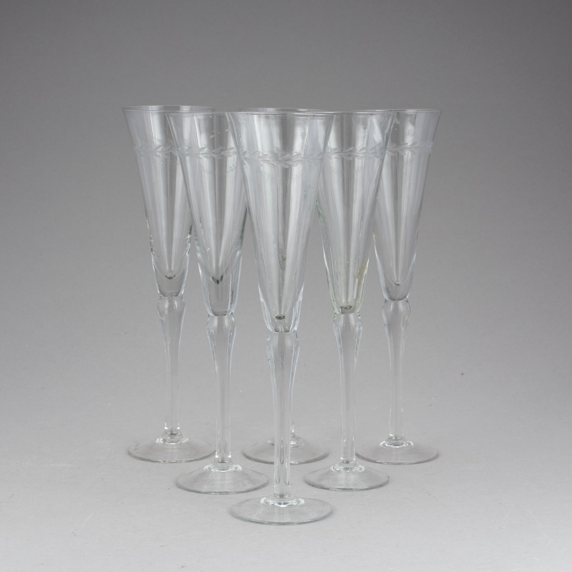 CHAMPAGNEGLAS, 12 st, glas, sent 1900-tal.