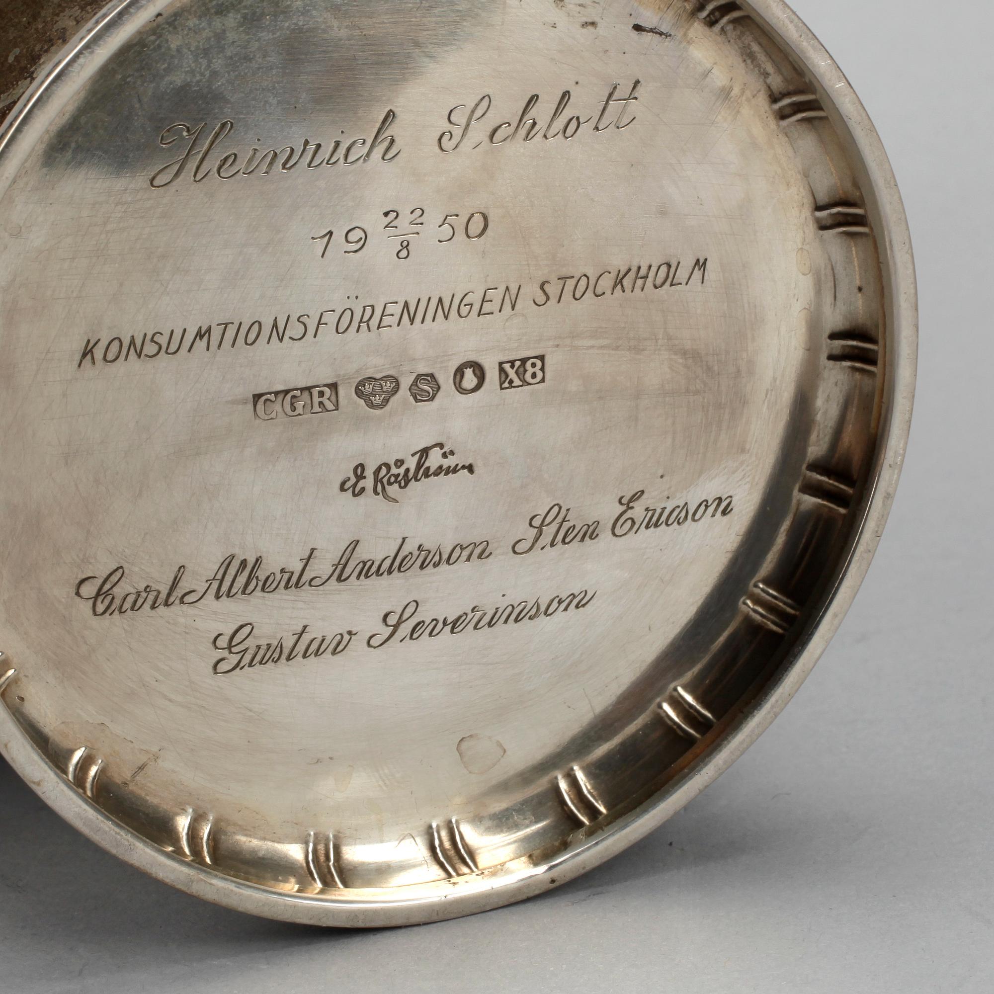 BÄGARE, silver, E Råström, Stockholm, 1948. Vikt ca 590 gram.