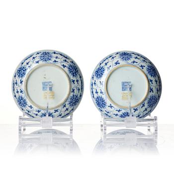 A pair of blue and white 'lotus' dishes, Qing dynasty with Daoguang mark and of the period (1821-50).