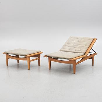 Hans J. Wegner, fåtölj med fotpall/dagbädd, GE-01, Getama, Danmark.