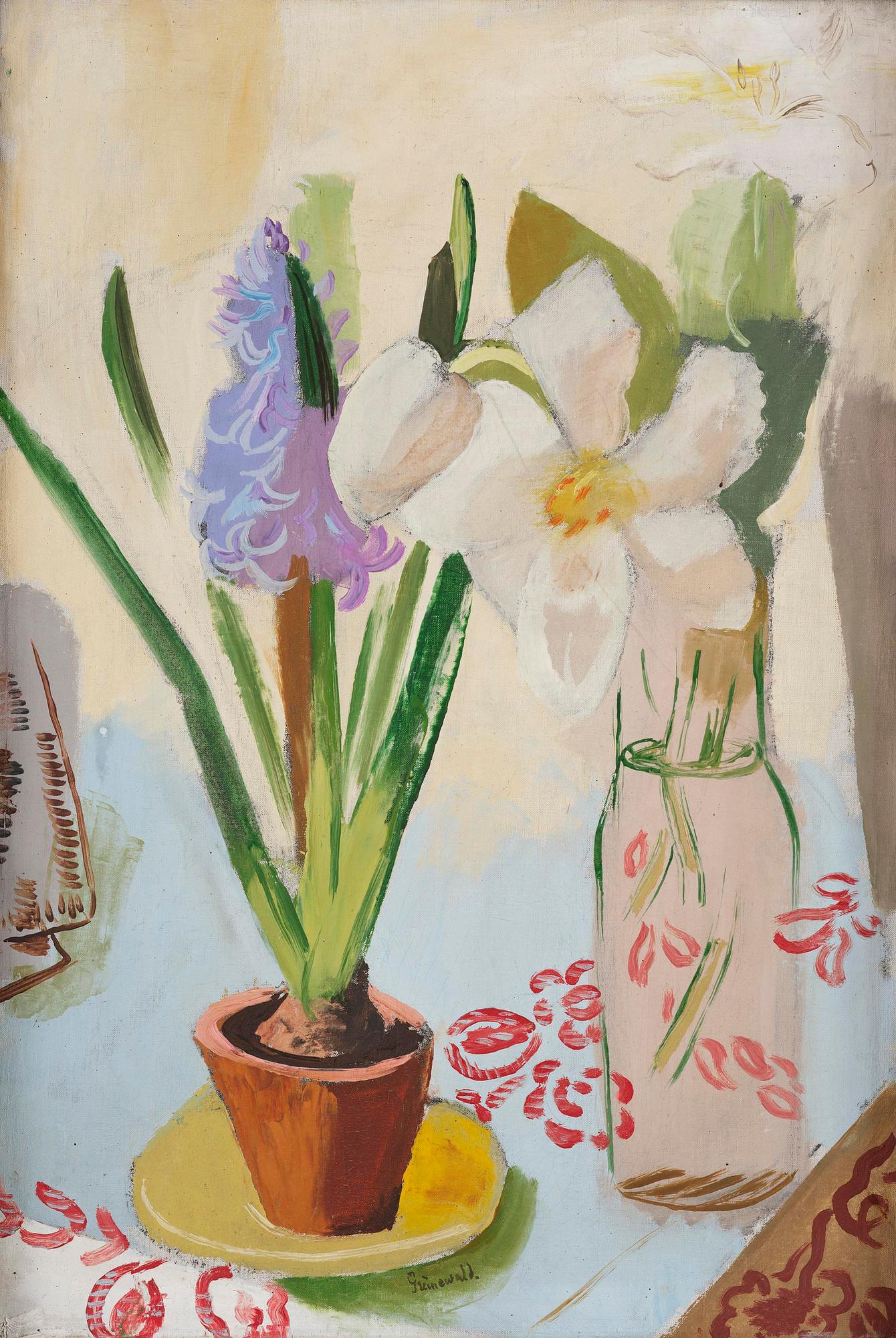 Isaac Grünewald, Flower still life with blue hyacinth.