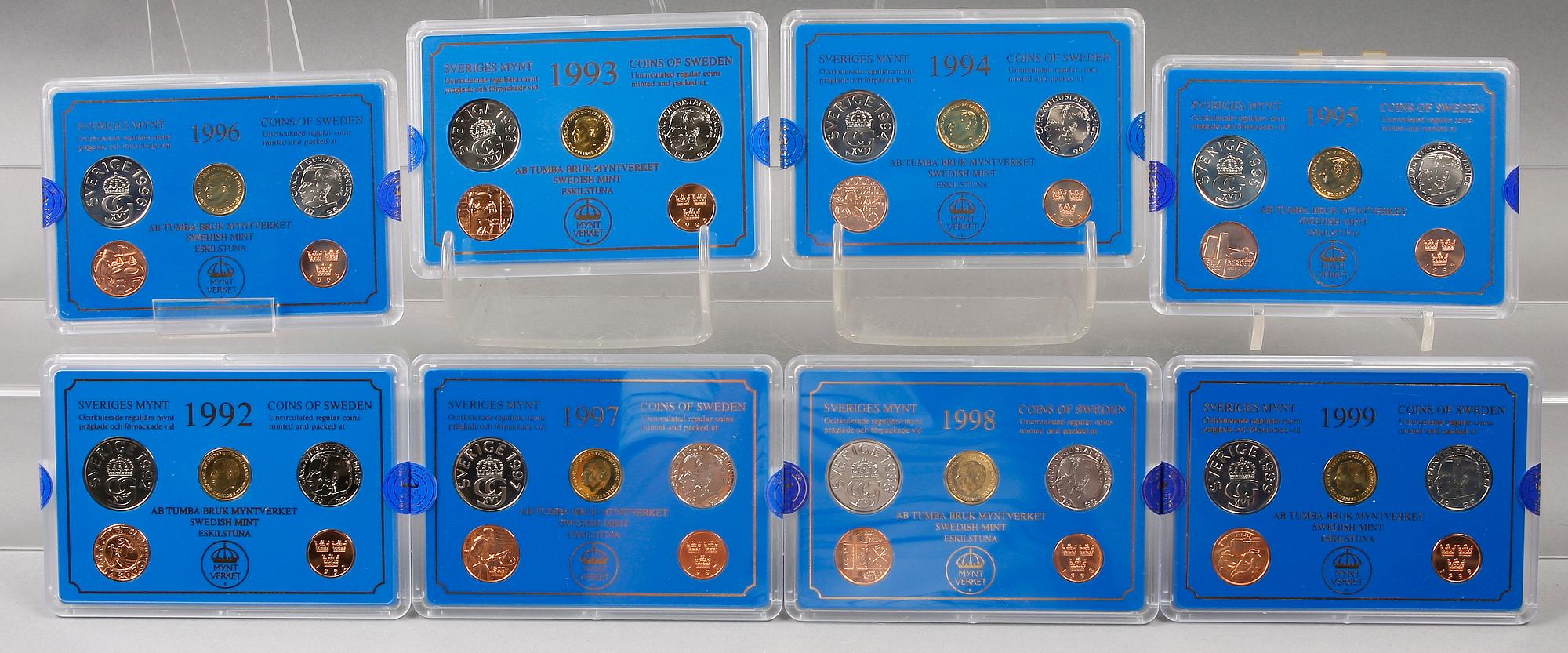 MYNTÅRSSATSER, 20 st, Myntverket Tumba Bruk, Swedish Mint Eskilstuna, 1980-1999.