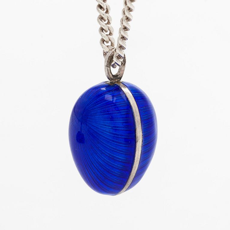 Pendant, egg, blue enamel, silver, A. Tillander.