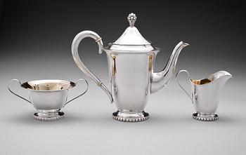 KAFFESERVIS, 3 delar, silver, K.G. Markströms Guldsmeds AB, Sverige 1920/30-tal. Total vikt ca 750 g.