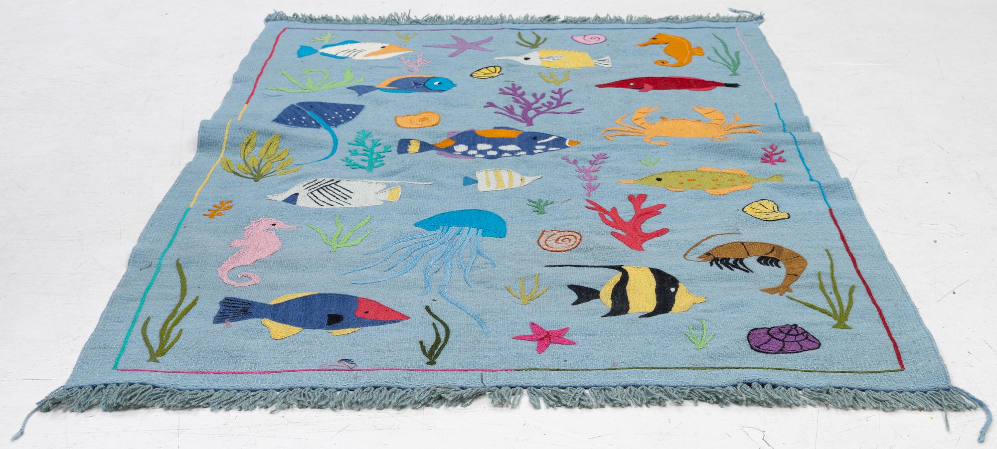 Rug, hand-embroidered Kelim, 180 x 118 cm.