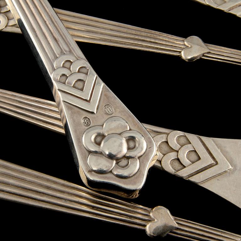 BESTICKSERVIS, 10 delar, silver, mestadels Christian F Heise, Köpenhamn, 1910-tal. Vikt 810 g.