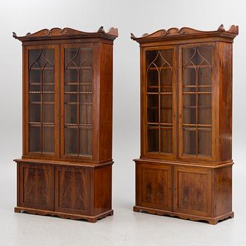 A pair of late Empire mahogany book cabinets, Stockholm, 1830-40's.