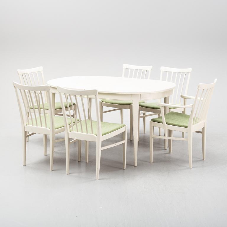 Carl Malmsten, matbord, stolar 4 st, karmstolar 2 st, "Herrgården", Bodafors, 1900-talet andra hälft.