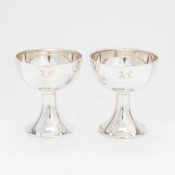 A set of six silver goblets and 13 silver coasters, from Tavastehus, Åbo, and Helsinki, year marks 1926-48.