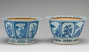 Two blue and white flower pots, Qing dynasty, Qianlong (1736-95).