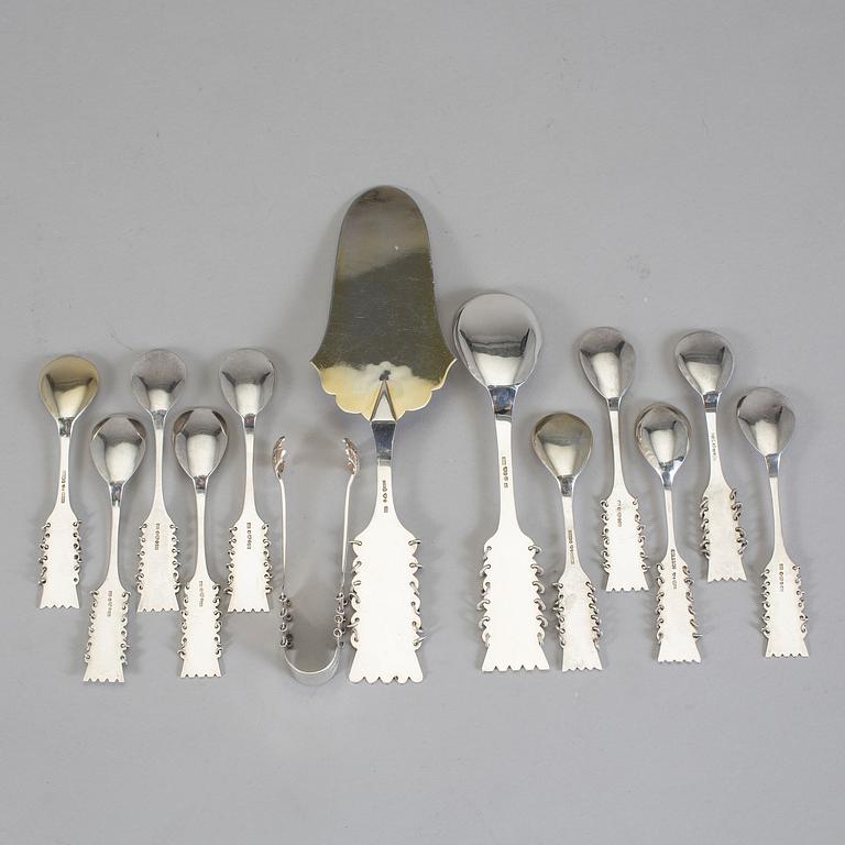 PARTI LAPPSILVER, 12 delar, C O Persson, Haparanda. Total vikt ca 215 g.