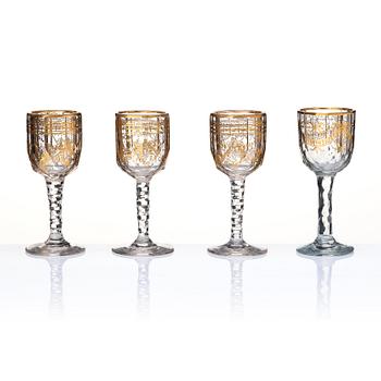 A set of seven cut and gilded glasses, 18th Century.