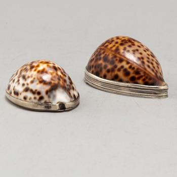 Two Swedish first half of the 19th century silver and shell snuff boxes.