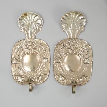 A pair of metal Baroque style wall sconces signed Elmgren, Borås, early 20th Century.