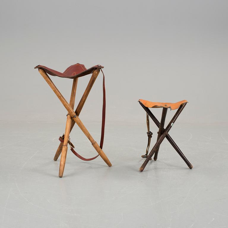 Two folding Tripod Hunting Stools, 1900s.