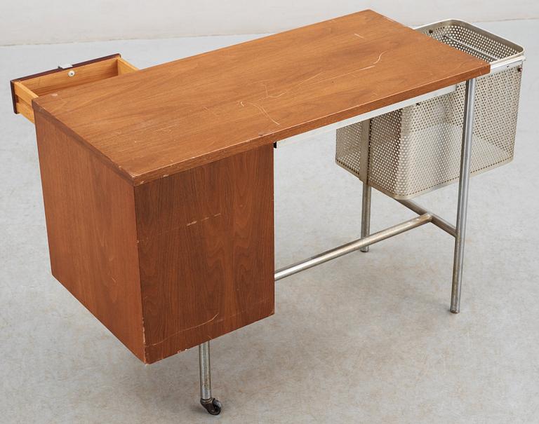 A George Nelson walnut and steel typewriter stand, Herman Miller, USA 1950's.